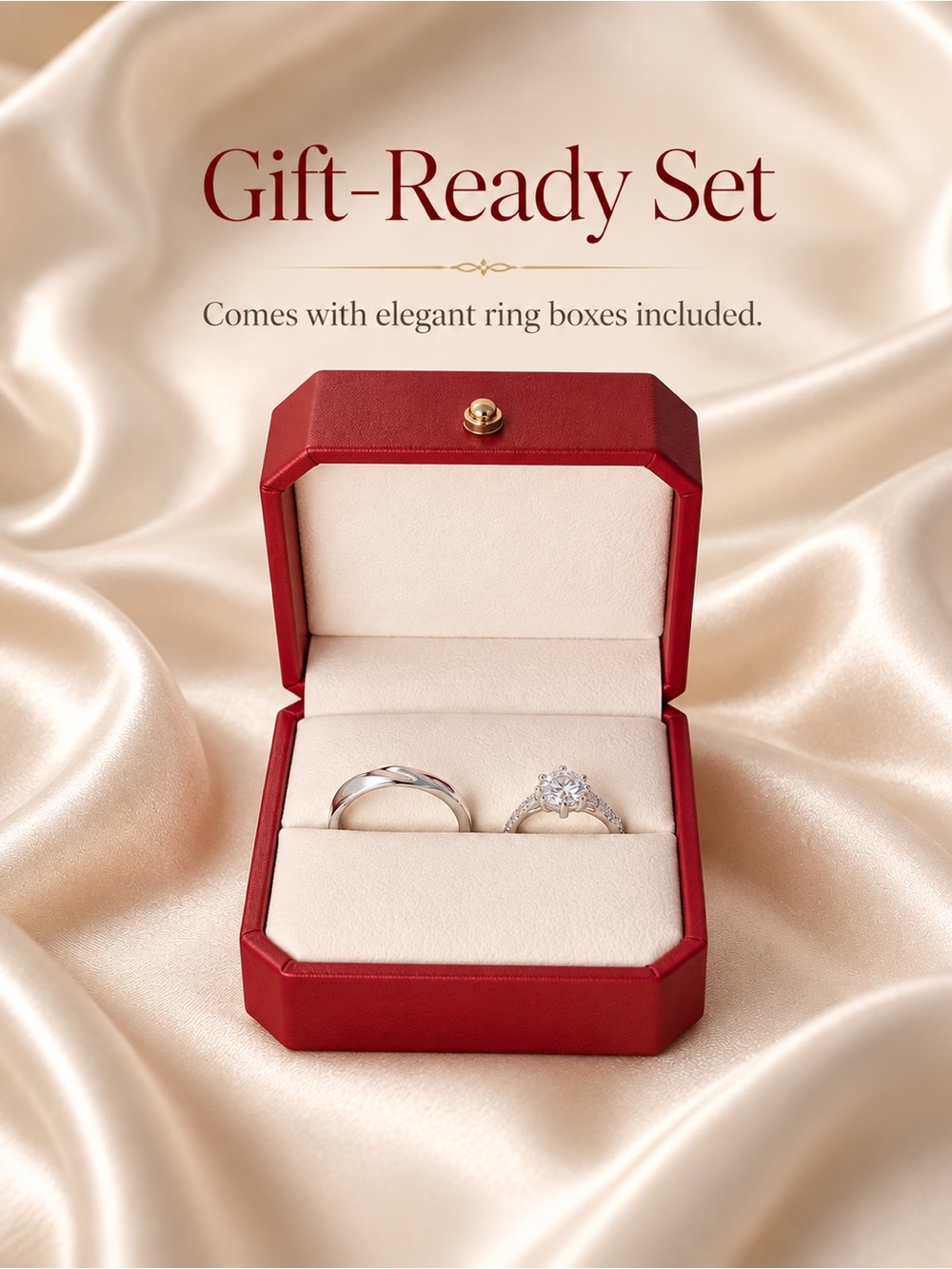 Silver Engagement Ring Set with Diamond-Style Solitaire - Gift-Ready